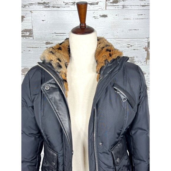 NICOLE BENISTI Fordham Down-Filled Coat Black Cheetah Gold Sz XS NWT - Picture 7 of 9